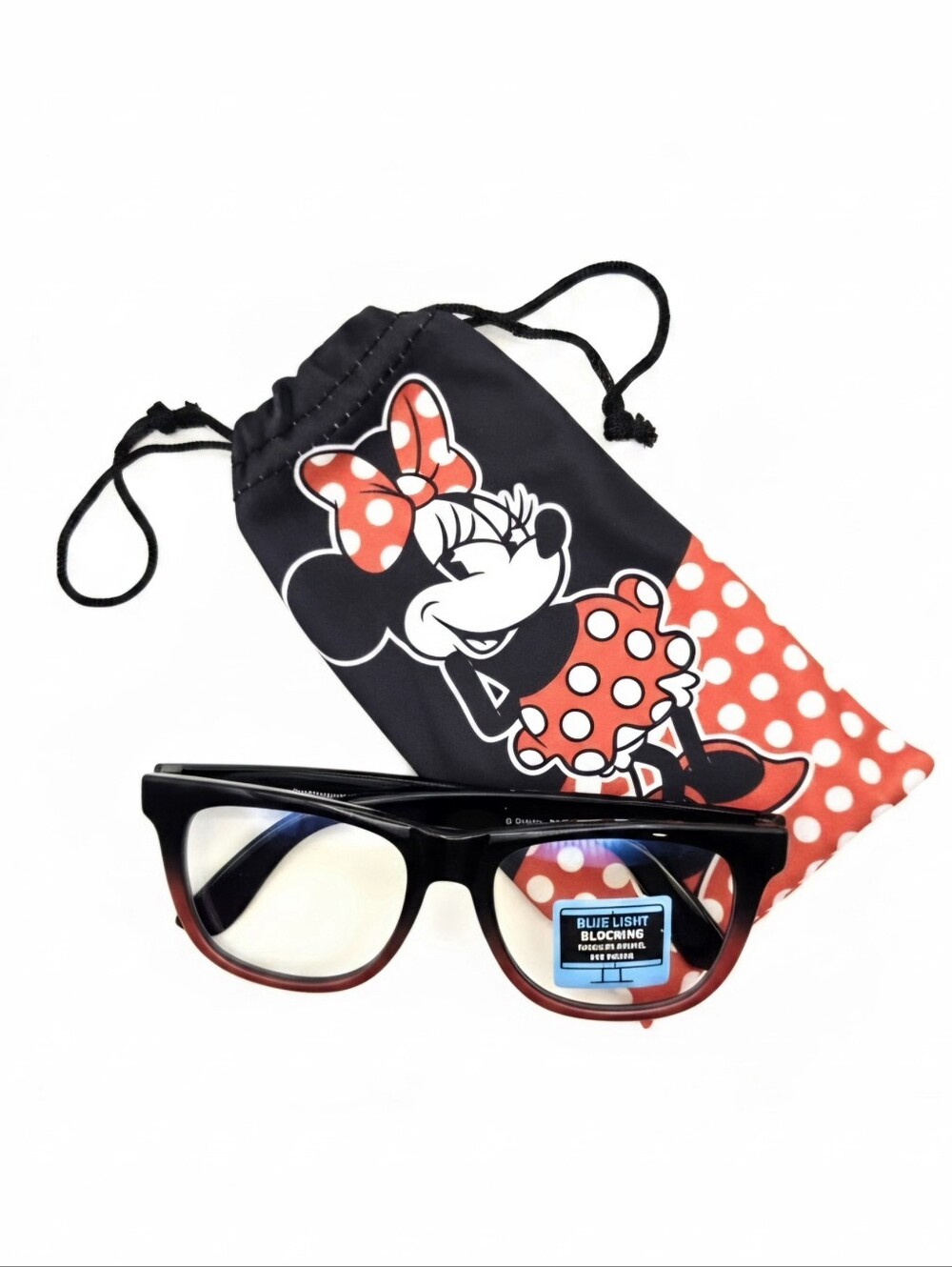 Disney Minnie Mouse Blue Light Blocking Glasses with Pouch Red & Black NWT